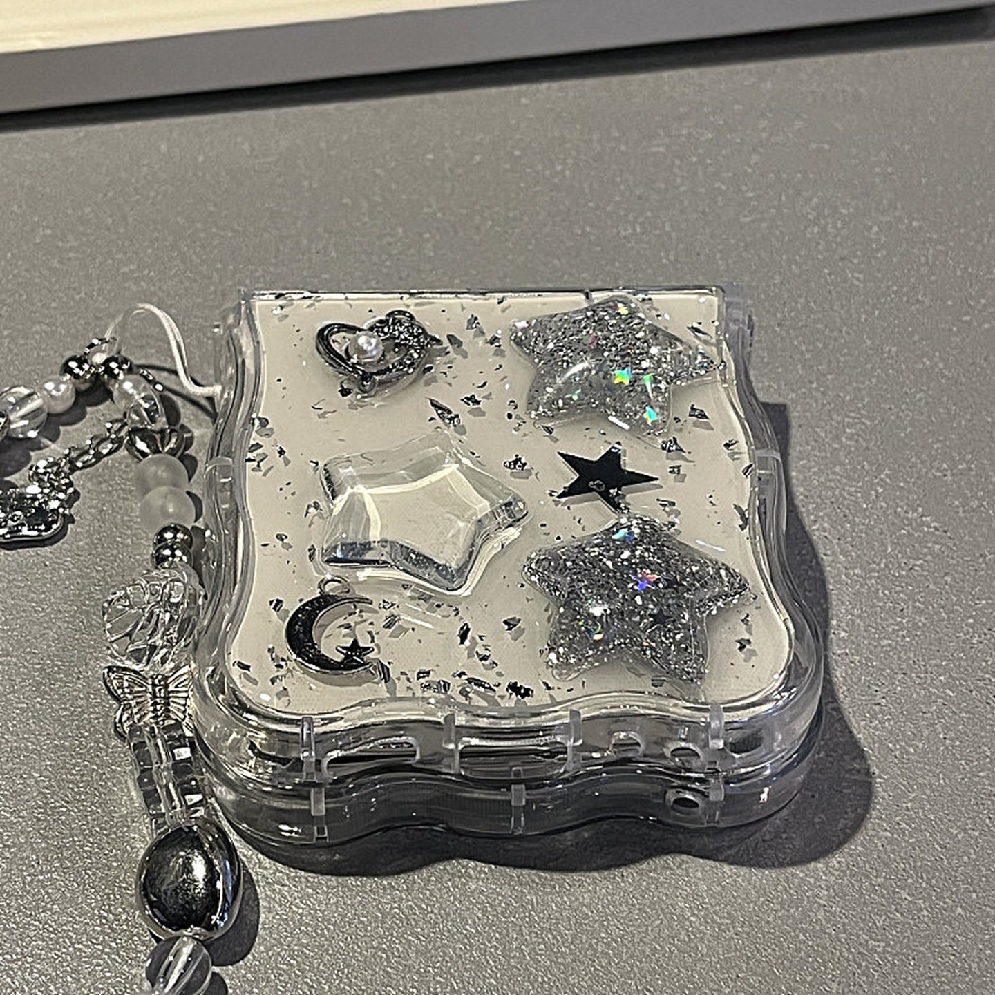 Glamorous Flip Phone Case - Sparkling Star & Heart Design