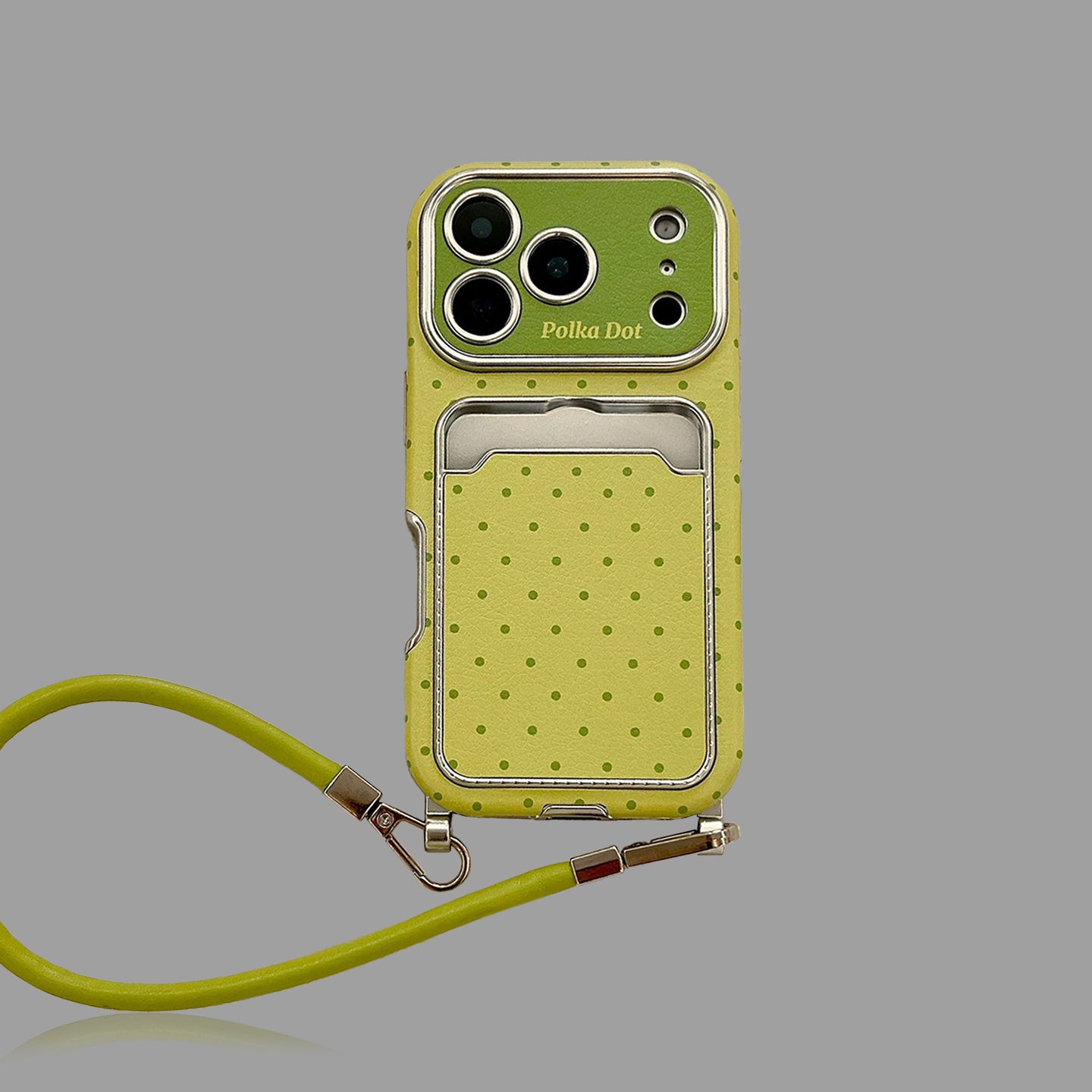 Macaron Color Polka Dot iPhone Case, Soft Full Cover with Card Holder & Lanyard