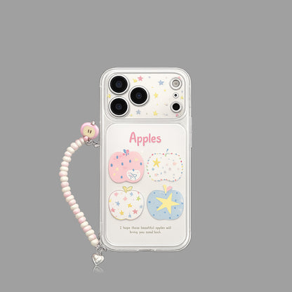 Pastel Apple Print iPhone Case with Beaded Chain