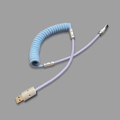 Two-Tone Coiled Braided Charging Cable, Retractable Spring Cord Supports CarPlay & CarLife Fast Charging