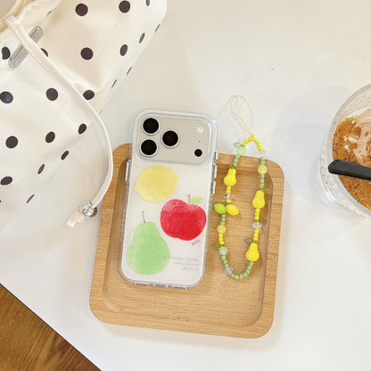 Watercolor Fruit Print iPhone Case with Lemon Bead Chain