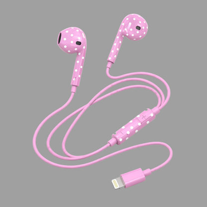 Retro Cute Polka Dot Half In-Ear Wired Headphones for iPhone & Android, Lightning / Type-C Plug Wired Earphones