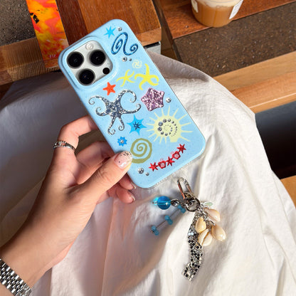 Ocean & Beach Themed iPhone Case with Beaded Strap & Charm