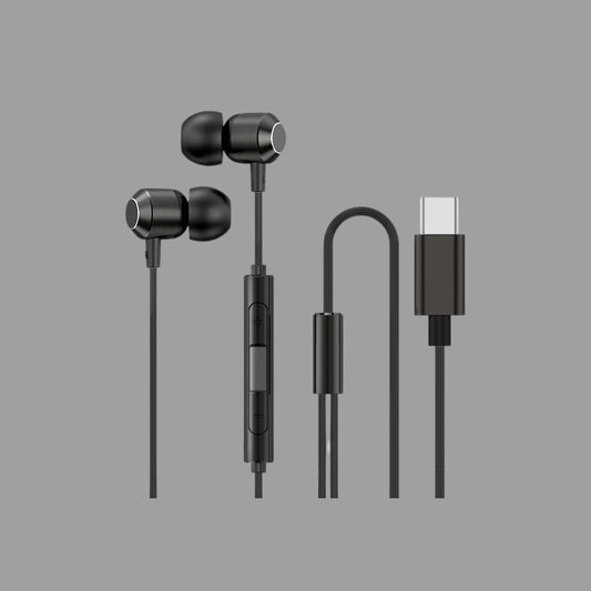 Type-C Wired In-Ear Earphones, Retro Metal Wired Headphones with Inline Mic & Volume Control