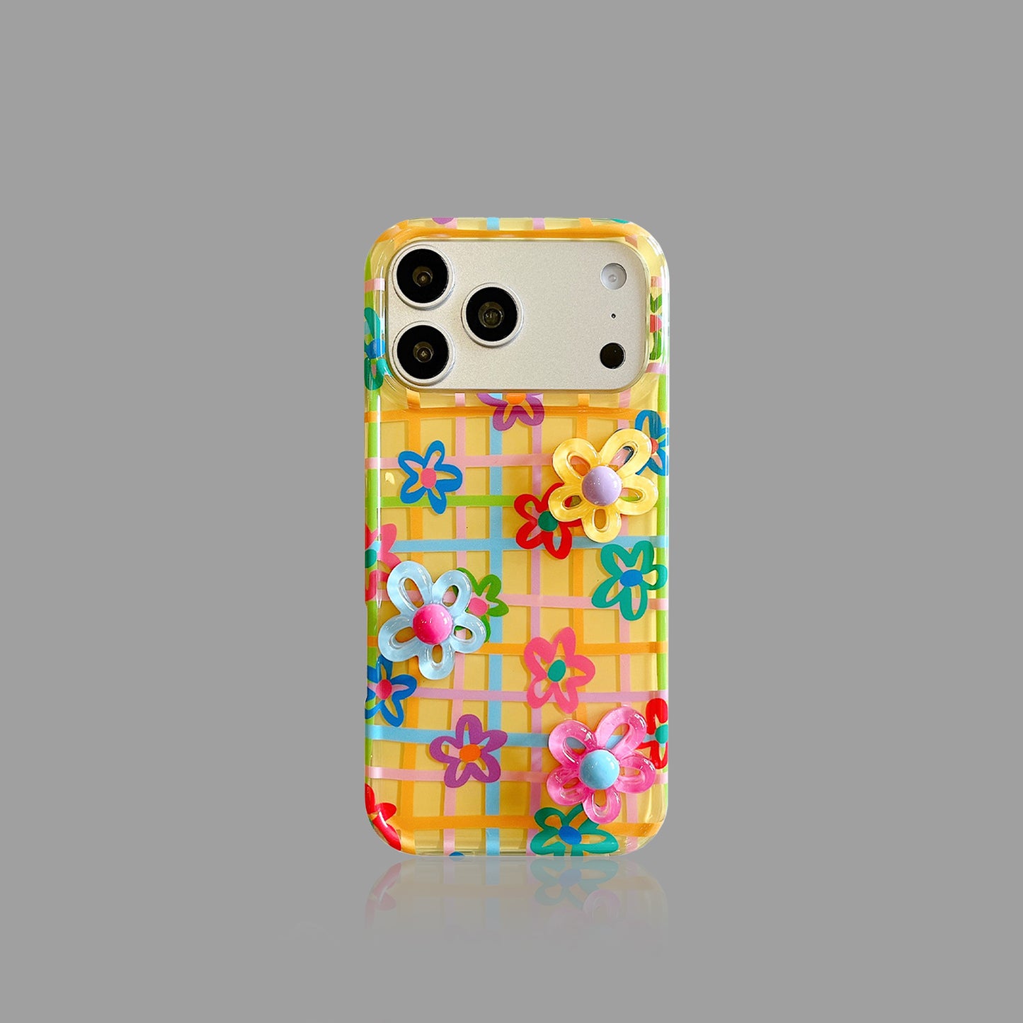 Dopamine 3d flower plaid iphone case with beaded chain