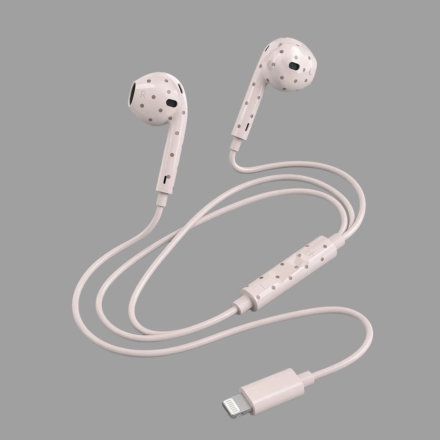 Retro Cute Polka Dot Half In-Ear Wired Headphones for iPhone & Android, Lightning / Type-C Plug Wired Earphones
