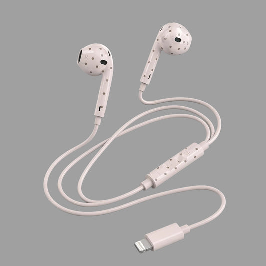Retro Cute Polka Dot Half In-Ear Wired Headphones for iPhone & Android, Lightning / Type-C Plug Wired Earphones
