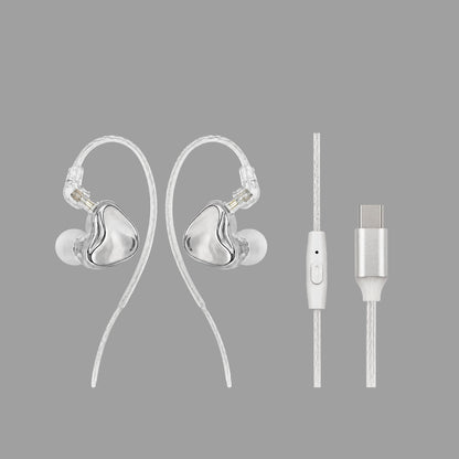 Mirror Silver Wired In Ear Earphones, Metal Shell Headphones with Optional Mic & Type-C Plug for Daily Music Calls