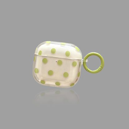 Fresh Transparent Polka‑Dot AirPods Case, Simple TPU Protective Cover with Color‑Matched Ring Clasp