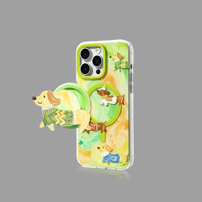 Watercolor Dachshund MagSafe iPhone Case with Matching Stand