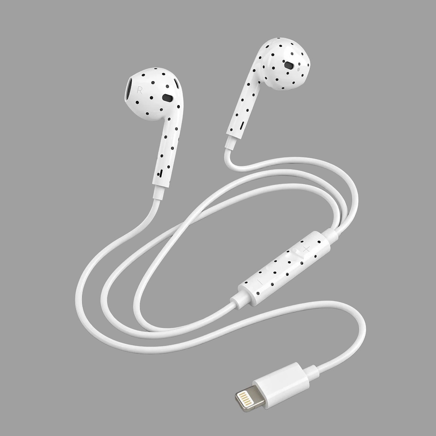 Retro Cute Polka Dot Half In-Ear Wired Headphones for iPhone & Android, Lightning / Type-C Plug Wired Earphones