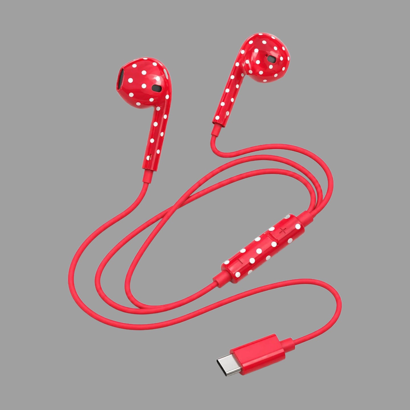 Retro Cute Polka Dot Half In-Ear Wired Headphones for iPhone & Android, Lightning / Type-C Plug Wired Earphones