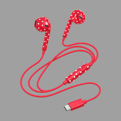 Retro Cute Polka Dot Half In-Ear Wired Headphones for iPhone & Android, Lightning / Type-C Plug Wired Earphones