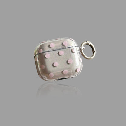 Fresh Transparent Polka‑Dot AirPods Case, Simple TPU Protective Cover with Color‑Matched Ring Clasp