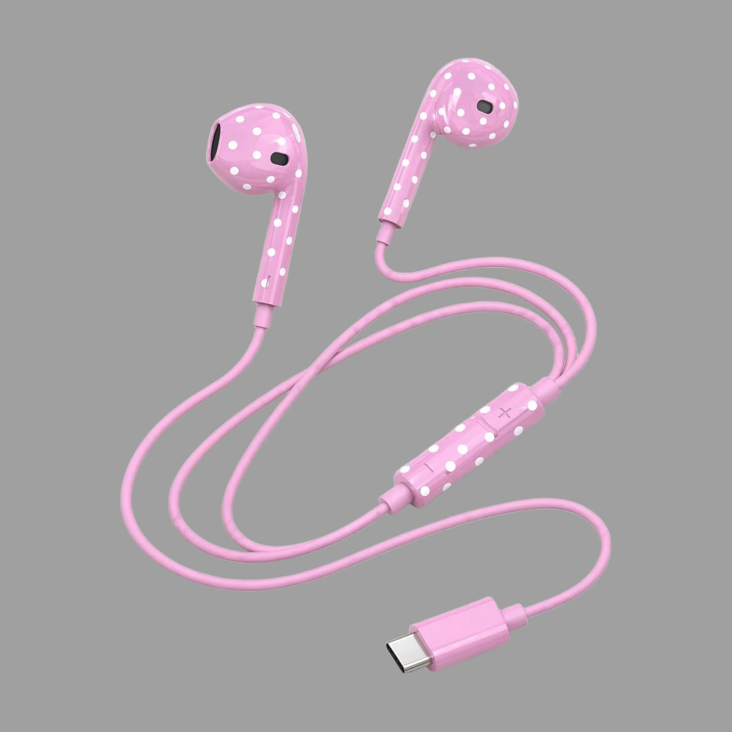 Retro Cute Polka Dot Half In-Ear Wired Headphones for iPhone & Android, Lightning / Type-C Plug Wired Earphones