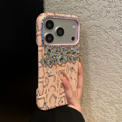 Snake‑Skin Rhinestone iPhone Case, Bling Diamond Embossed Protective Cover