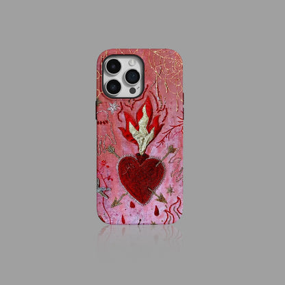 Vintage Burning Heart Embossed Art iPhone Case