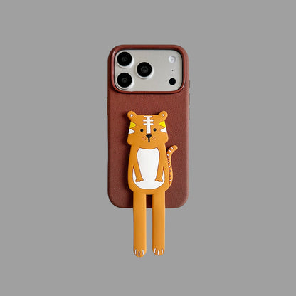 Long‑Leg Animal Stand iPhone Case, Fabric Texture 3D Cartoon Protective Cover