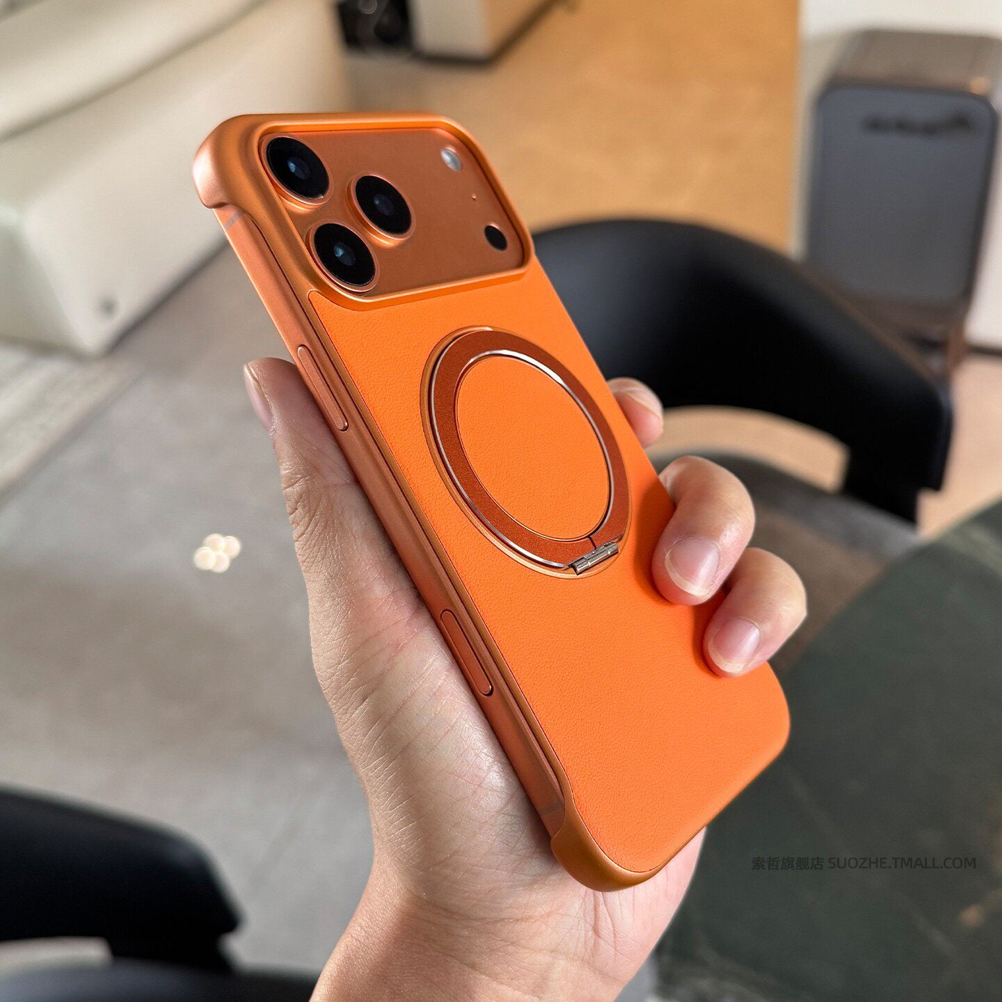 Frameless iPhone Case with Ring Stand, Ultra-Thin Shockproof