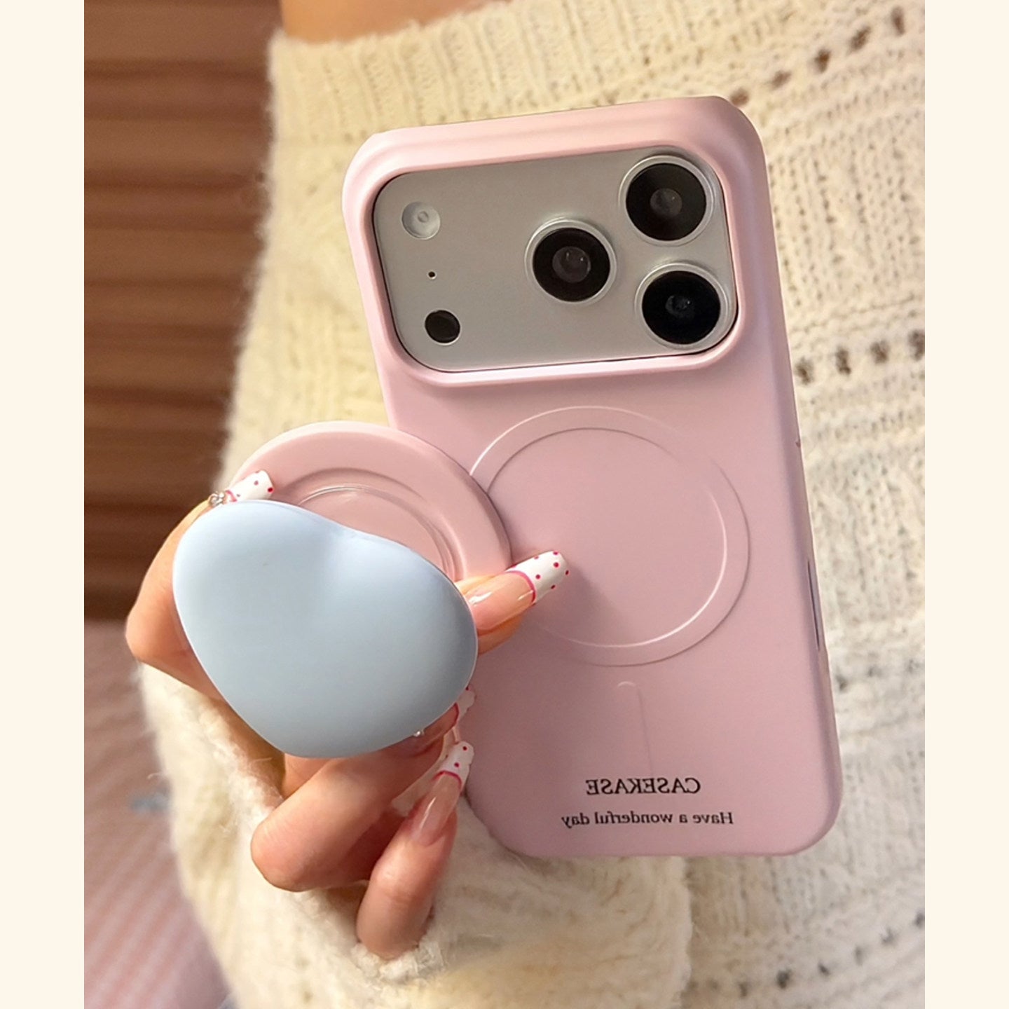 Dopamine Contrast Color MagSafe iPhone Case with Heart Magnetic Stand