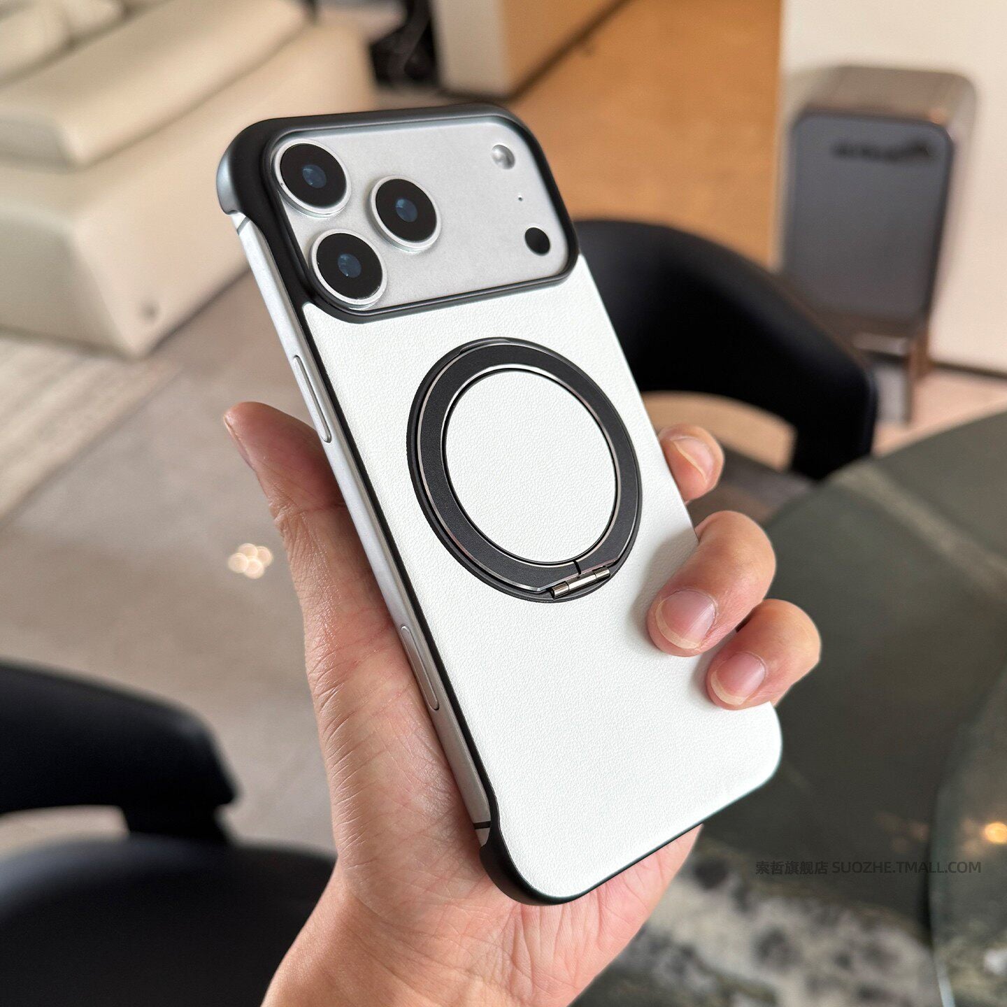 Frameless iPhone Case with Ring Stand, Ultra-Thin Shockproof
