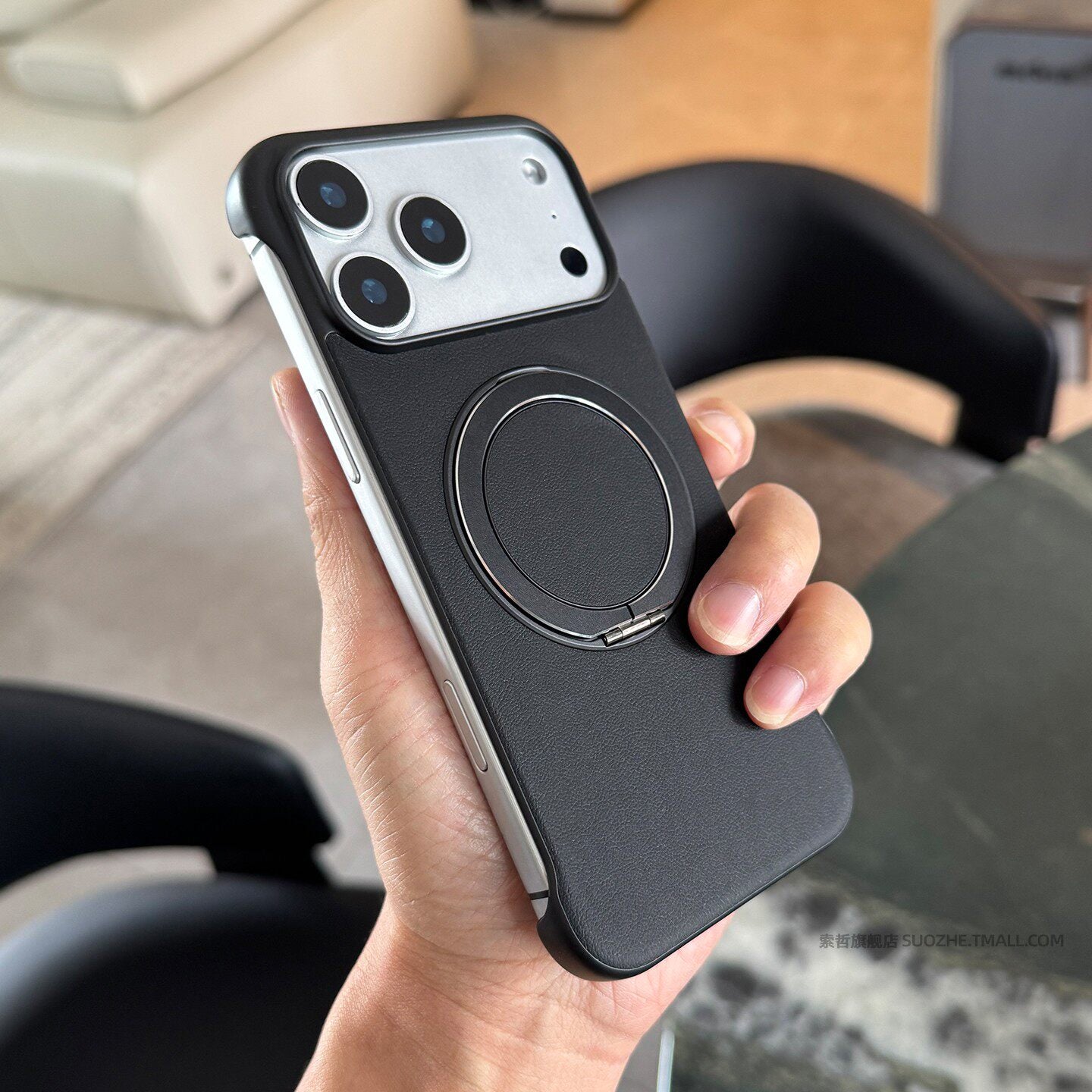Frameless iPhone Case with Ring Stand, Ultra-Thin Shockproof