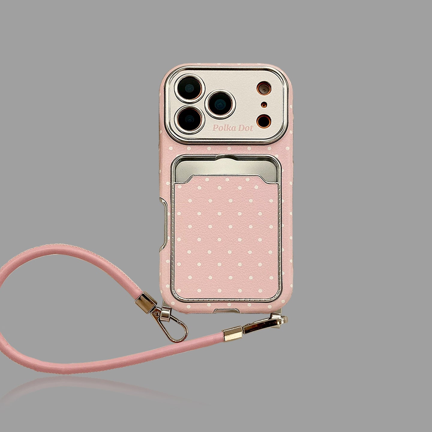 Macaron Color Polka Dot iPhone Case, Soft Full Cover with Card Holder & Lanyard