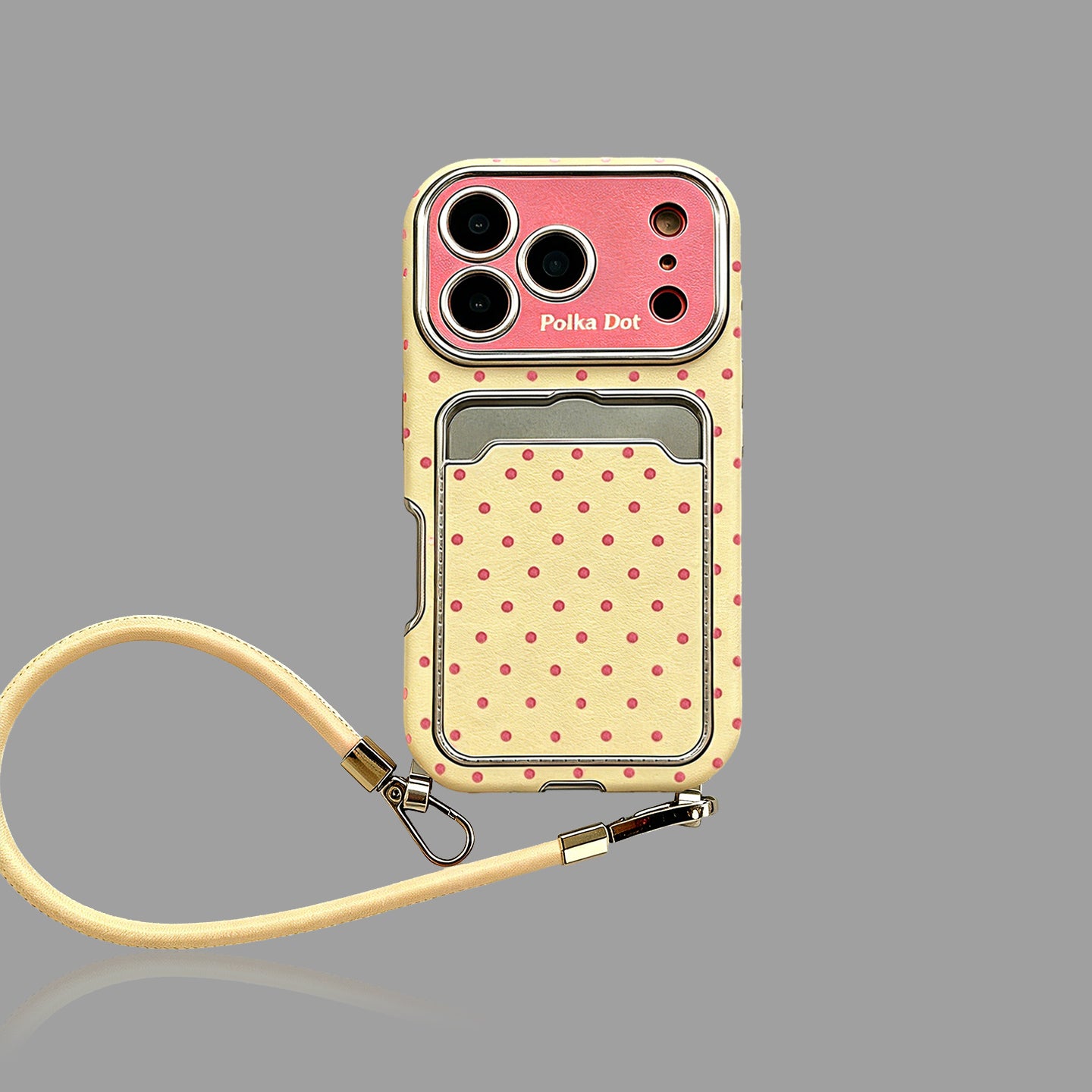 Macaron Color Polka Dot iPhone Case, Soft Full Cover with Card Holder & Lanyard