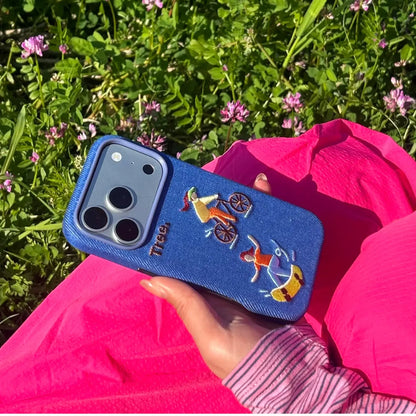 Embroidered Denim iPhone Case, Magsafe Shockproof SEACASE