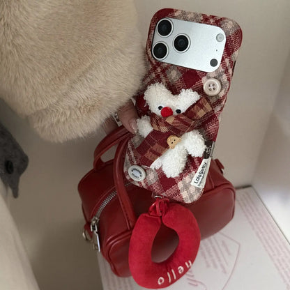 Fuzzy Plaid Scarf Bear iPhone Case SEACASE