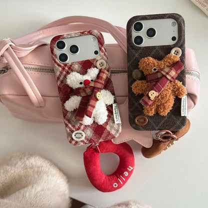 Fuzzy Plaid Scarf Bear iPhone Case SEACASE