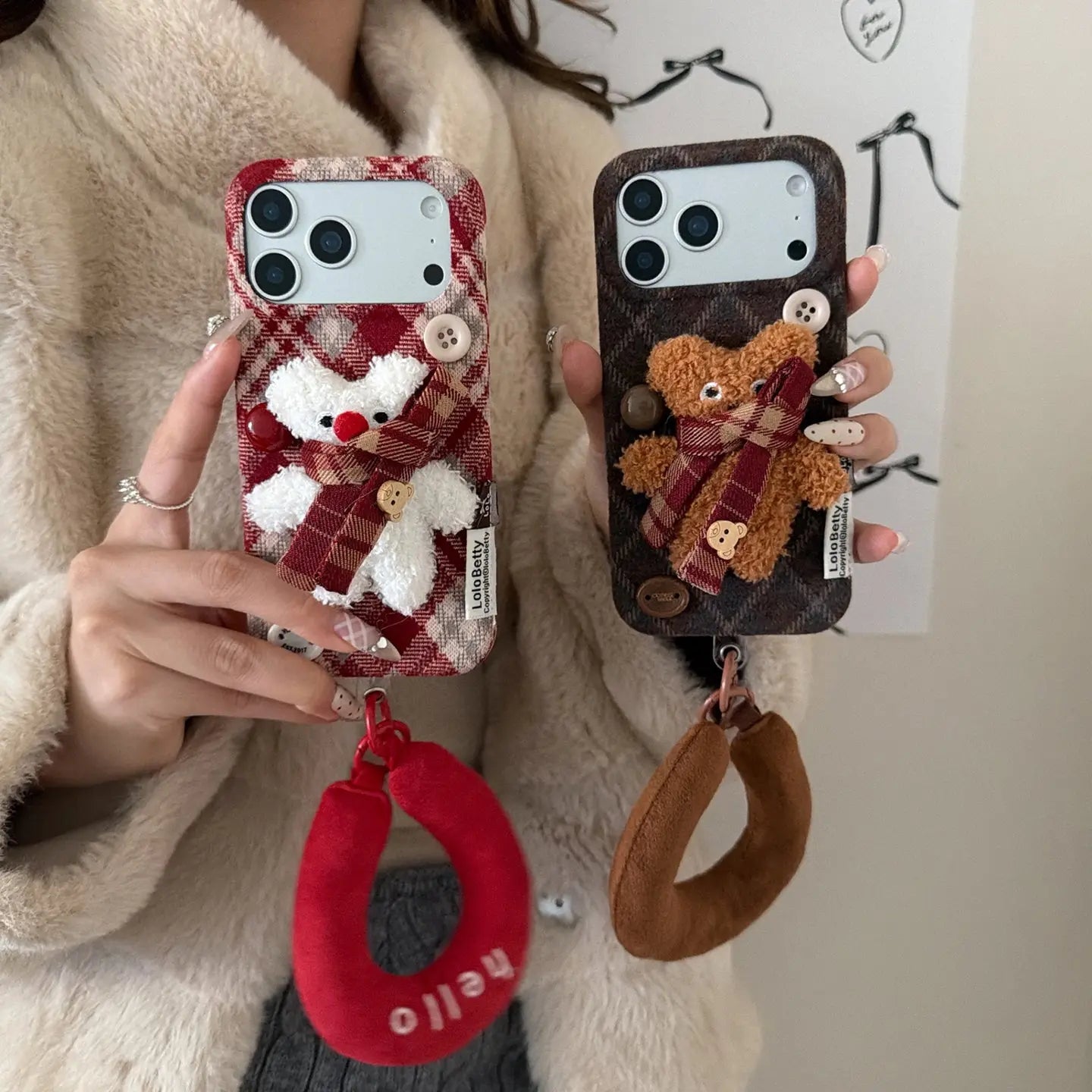 Fuzzy Plaid Scarf Bear iPhone Case SEACASE