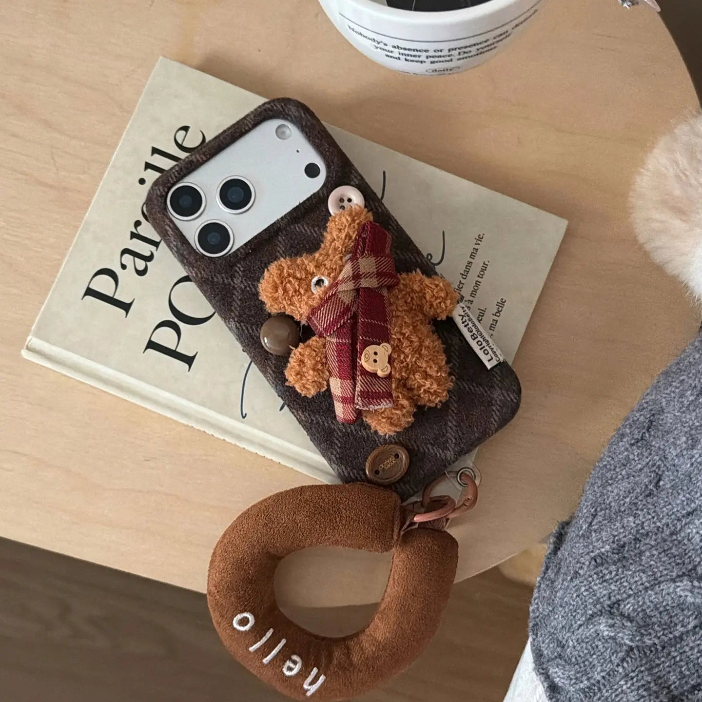 Fuzzy Plaid Scarf Bear iPhone Case SEACASE