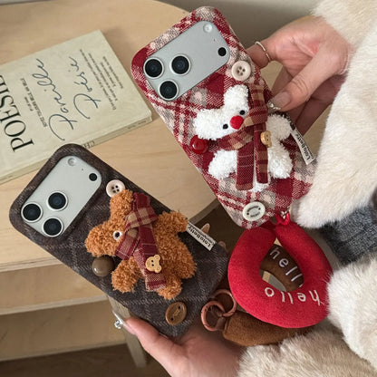 Fuzzy Plaid Scarf Bear iPhone Case SEACASE