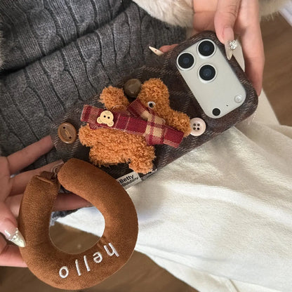 Fuzzy Plaid Scarf Bear iPhone Case SEACASE