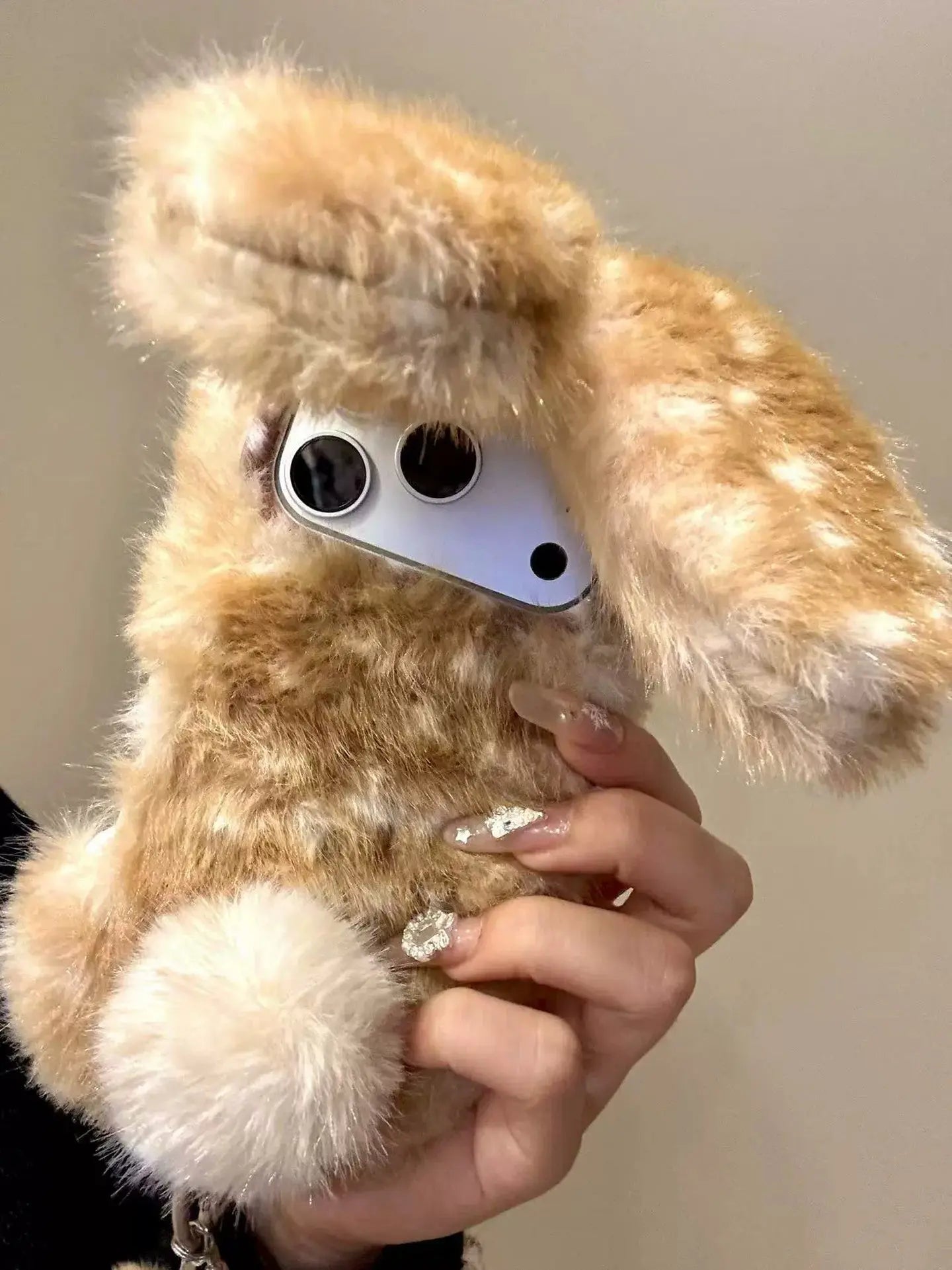 Brown-White Gradient 3D Rabbit Fleece iPhone Case SEACASE