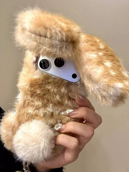 Brown-White Gradient 3D Rabbit Fleece iPhone Case SEACASE