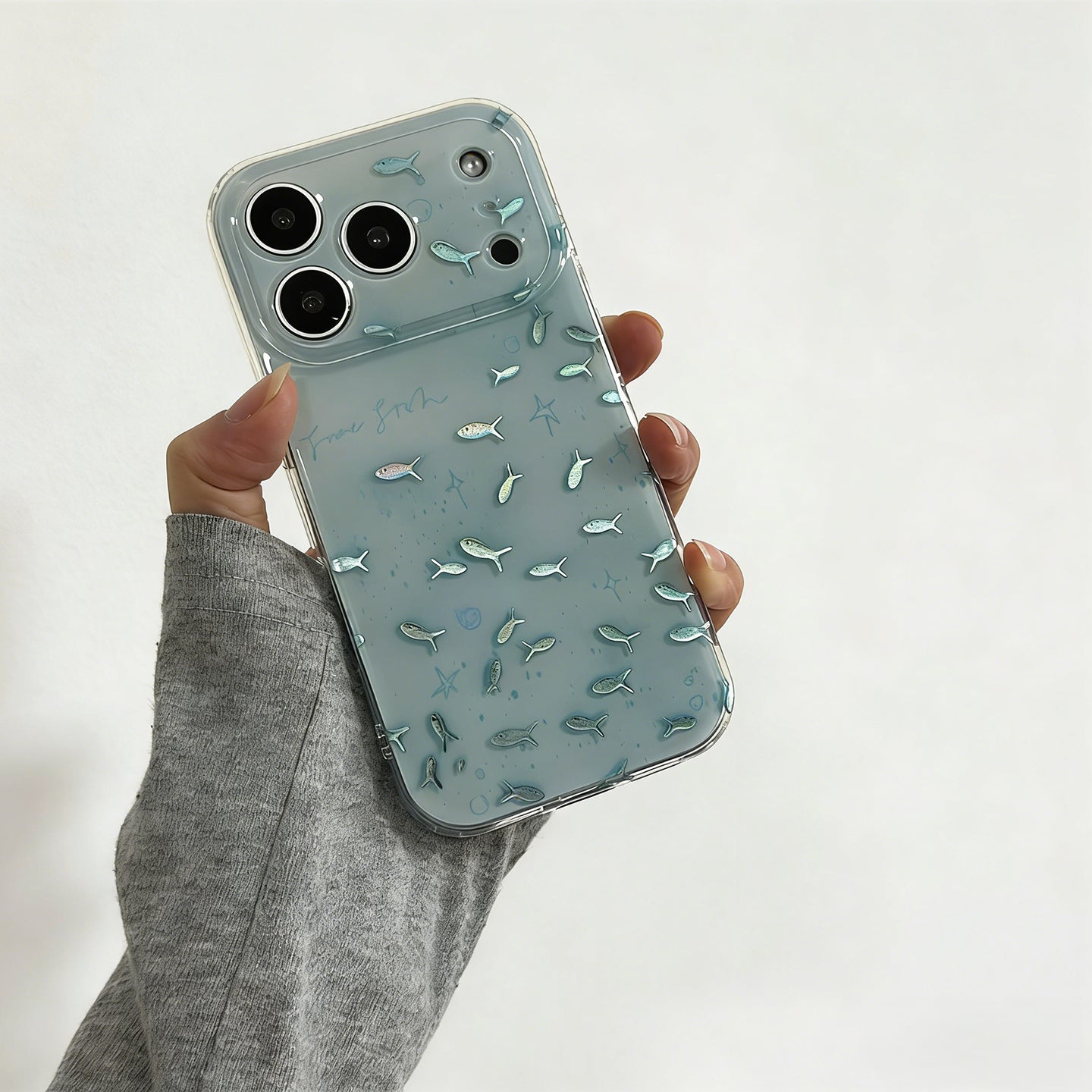 Clear Mint Blue Iridescent Fish iPhone Case