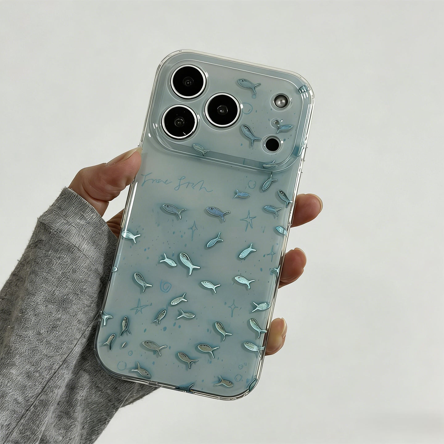 Clear Mint Blue Iridescent Fish iPhone Case
