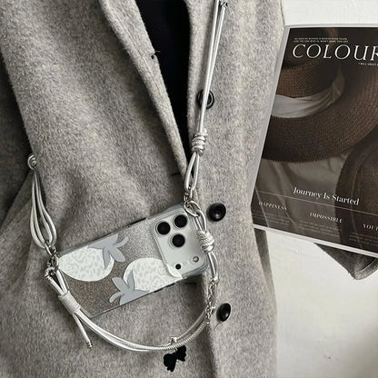 Transparent Gray Strawberry iPhone Case with Silver Leather Strap SEACASE