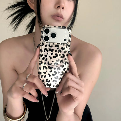 Vintage Leopard Print Magnetic iPhone Case, Reflective Tin Foil Texture