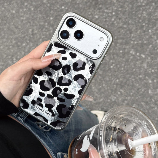Vintage Black Leopard Print iPhone Case, Reflective Tin Foil Texture