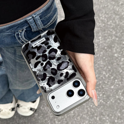 Vintage Black Leopard Print iPhone Case, Reflective Tin Foil Texture