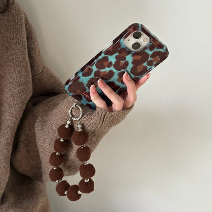 Vintage Blue-Brown Leopard Print iPhone Case, Reflective Tin Foil Surface